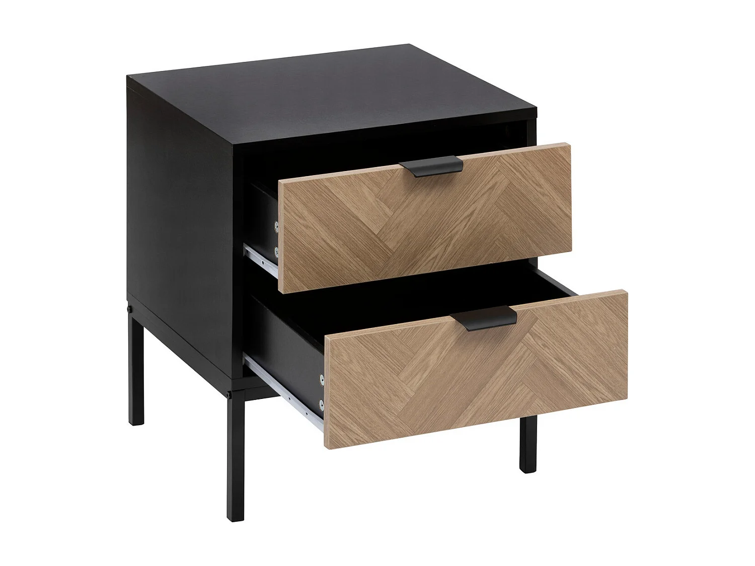 Table d'appoint Table de chevet en métal noir et tiroirs aspect chevron 50 x 40 cm