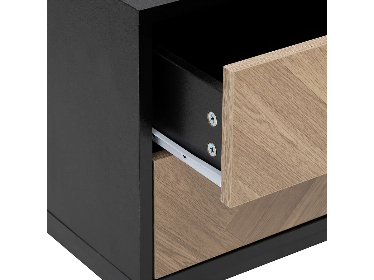 Table d'appoint Table de chevet en métal noir et tiroirs aspect chevron 50 x 40 cm