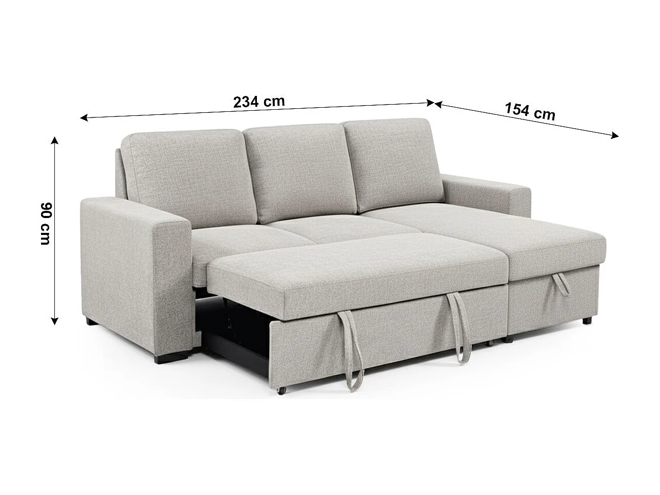 Sofa Cama Chaise Longue Luke 234cm Gris en terciopelo