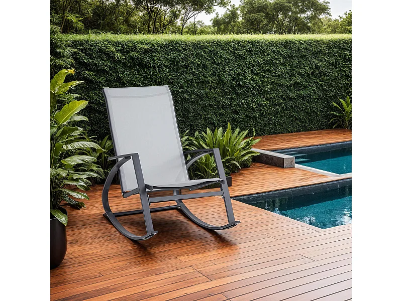 Sedia a Dondolo Rebecca Mobili Sadafuly 94x104x60 Acciaio Poliestere Grigio Chiaro Antracite Moderno