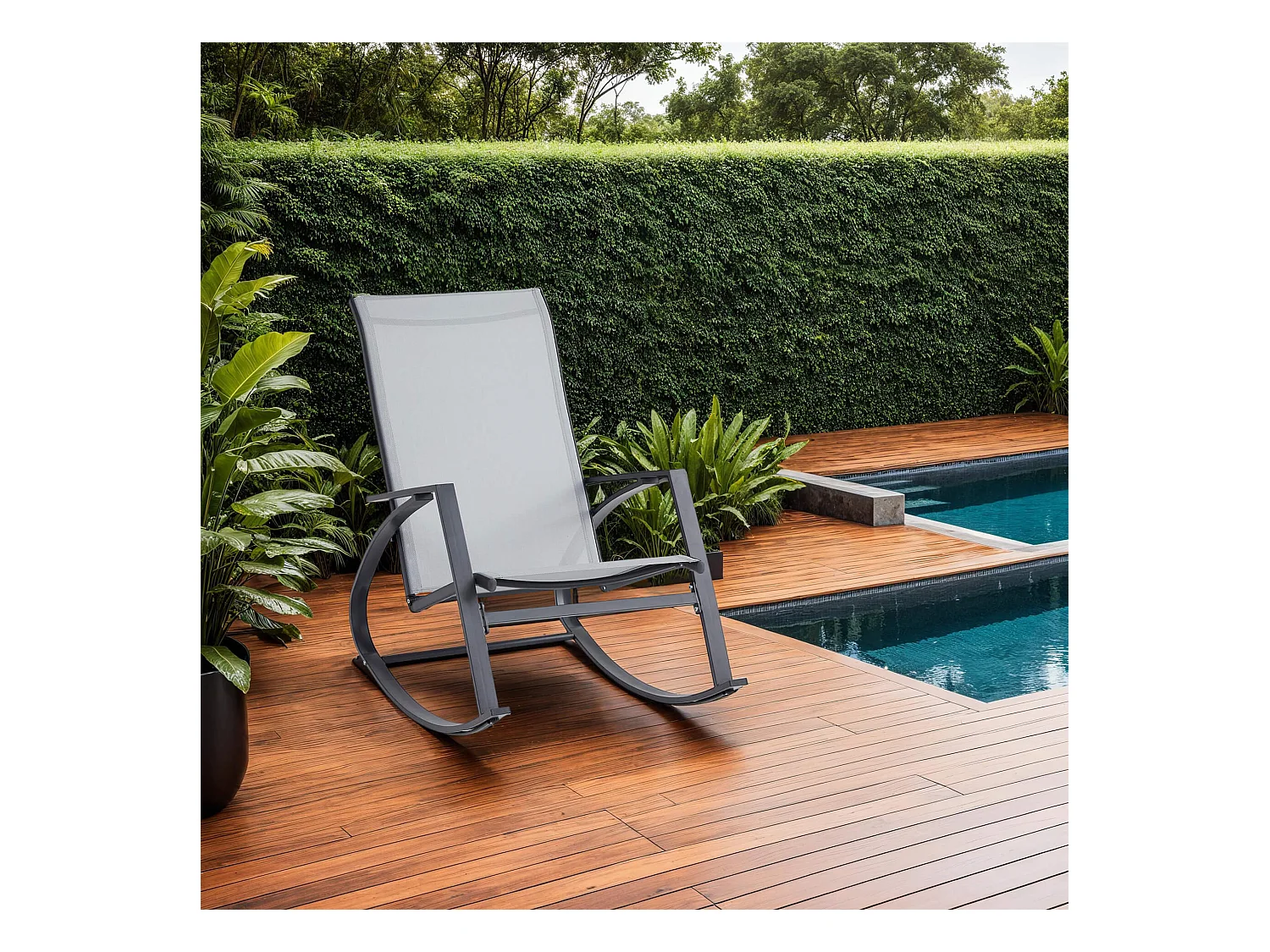 Chaise à Bascule Rebecca Mobili Sadafuly 94x104x60 Acier Polyester Gris Clair Anthracite Moderne