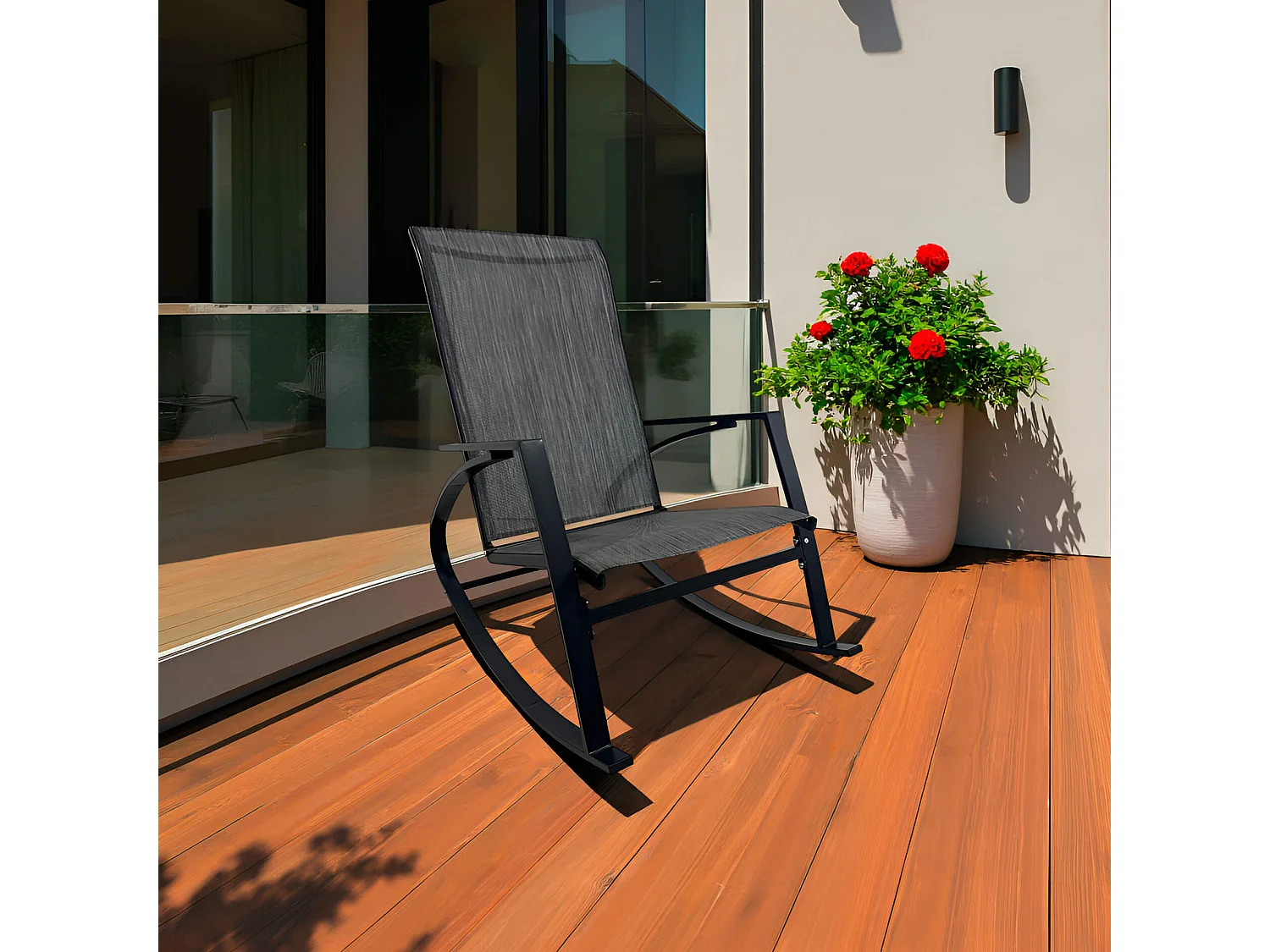 Chaise à Bascule Rebecca Mobili Portakal 94x104x60 Acier Polyester Gris Foncé Noir Moderne