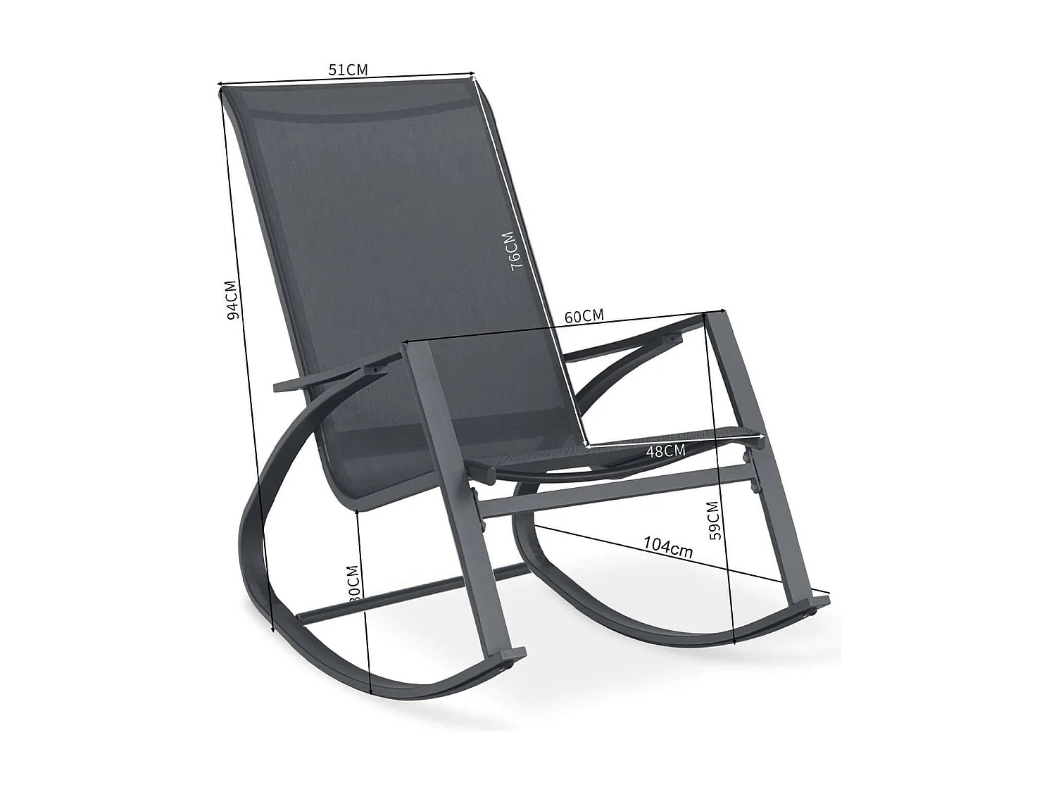 Chaise à Bascule Rebecca Mobili Portakal 94x104x60 Acier Polyester Gris Foncé Noir Moderne