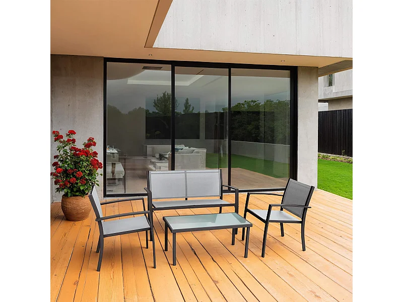 Salotto da Giardino Rebecca Mobili Rawal 75x110x58 Acciaio Poliestere Grigio Chiaro Antracite Moderno SET 4 pz