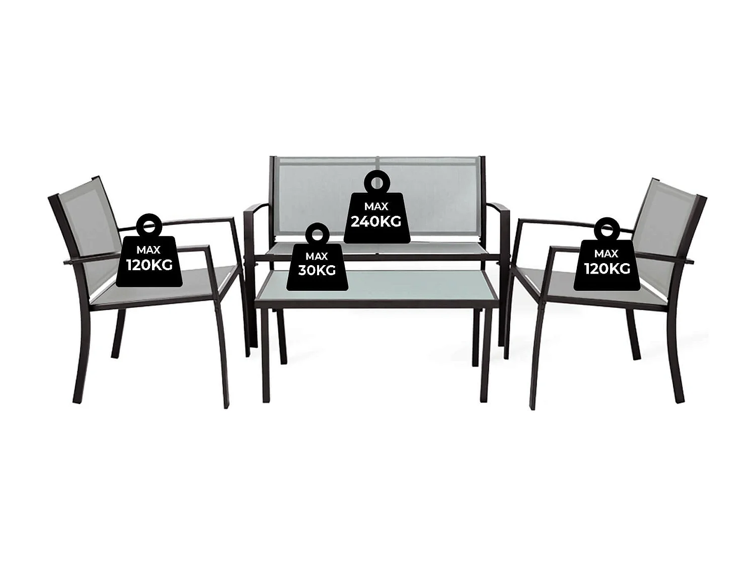 Salotto da Giardino Rebecca Mobili Rawal 75x110x58 Acciaio Poliestere Grigio Chiaro Antracite Moderno SET 4 pz