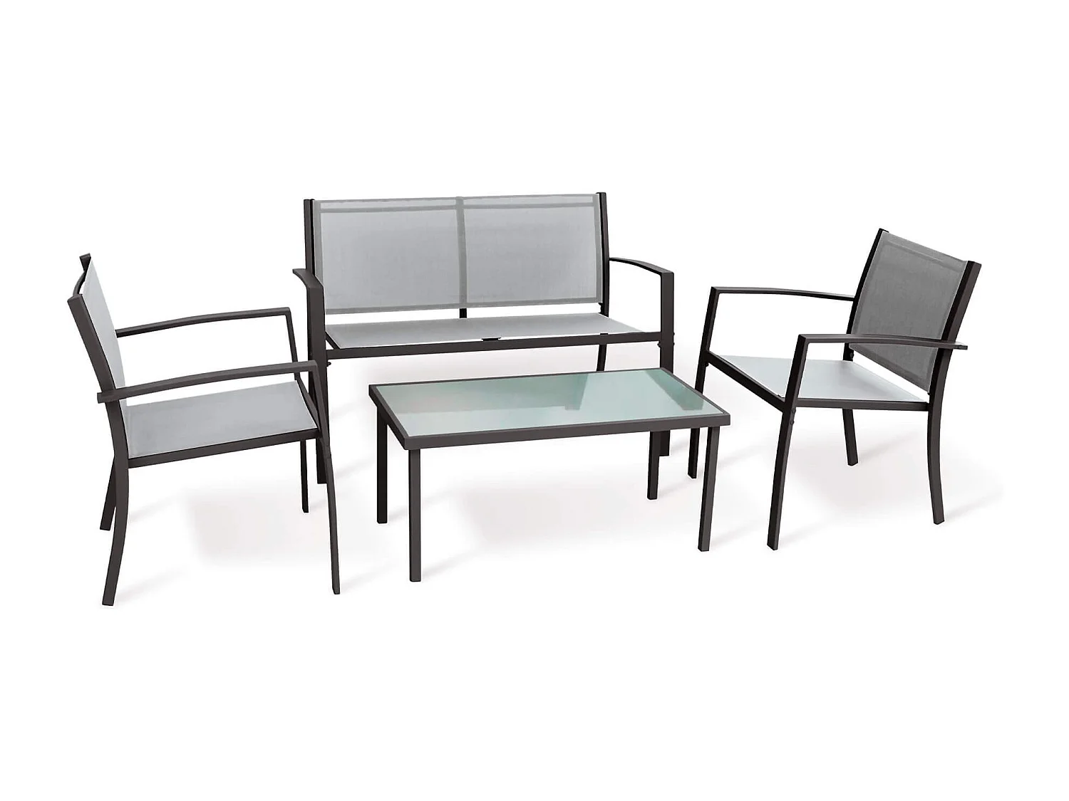 Salotto da Giardino Rebecca Mobili Rawal 75x110x58 Acciaio Poliestere Grigio Chiaro Antracite Moderno SET 4 pz