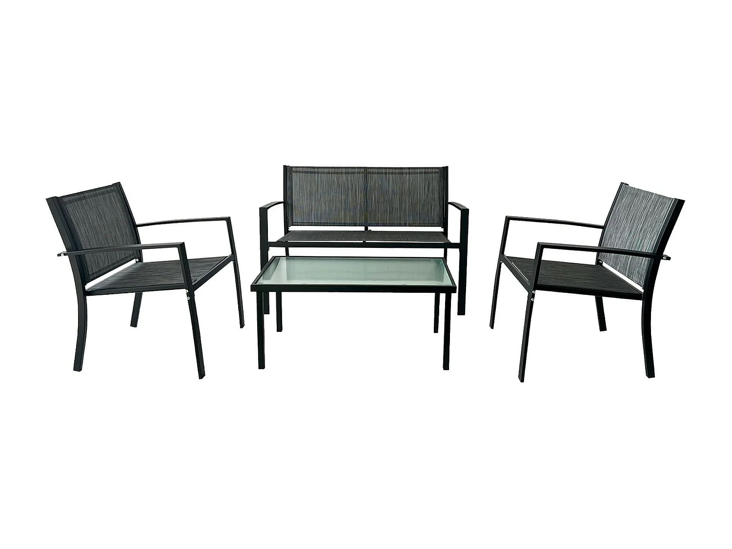 Salotto da Giardino Rebecca Mobili Achiote 75x110x58 Acciaio Poliestere Grigio Scuro Nero Moderno SET 4 pz