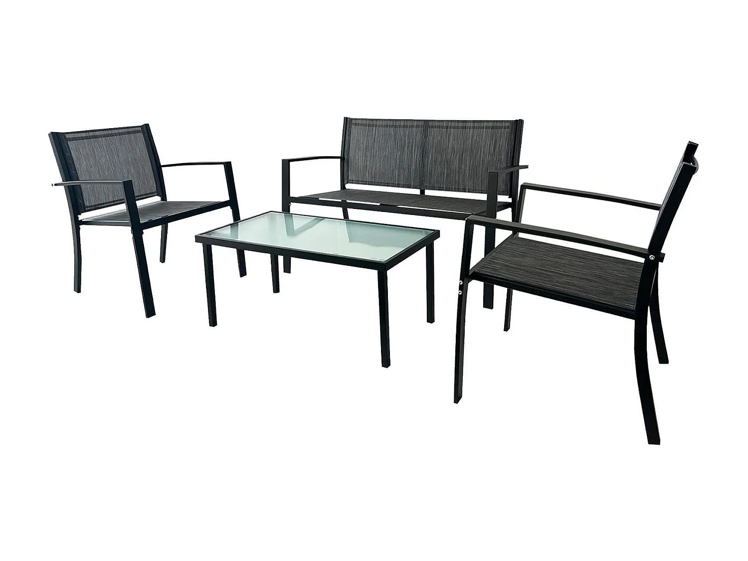 Salotto da Giardino Rebecca Mobili Achiote 75x110x58 Acciaio Poliestere Grigio Scuro Nero Moderno SET 4 pz