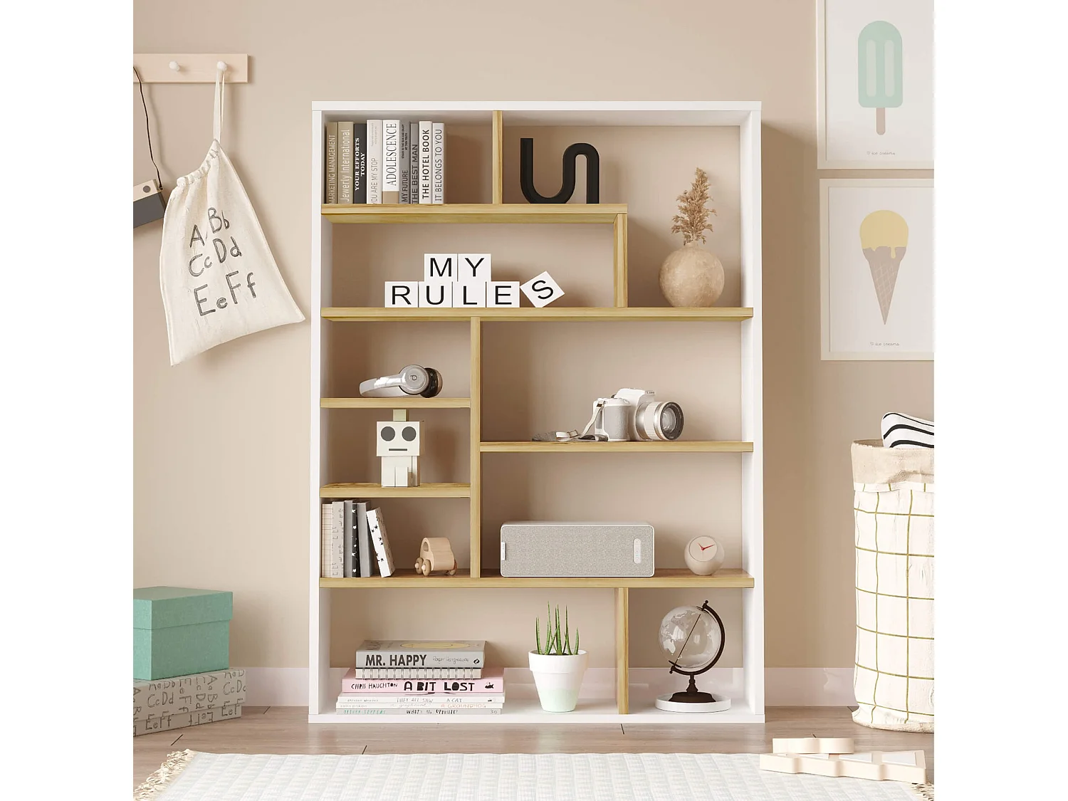 Estante Rebecca Mobili Laung 123,5x90x22 Aglomerado Branco Marrom Claro Moderno