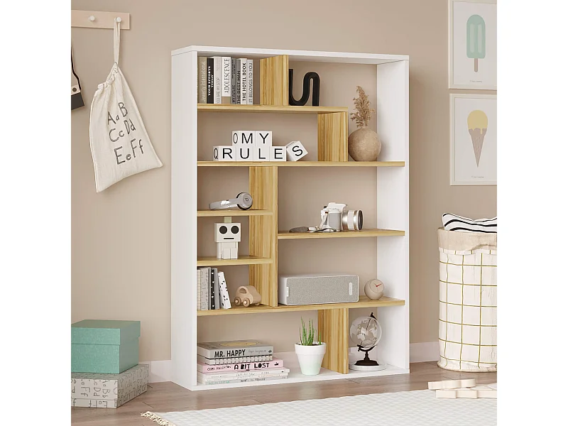 Libreria Rebecca Mobili Laung 123,5x90x22 Truciolato Bianco Rovere Chiaro Moderno