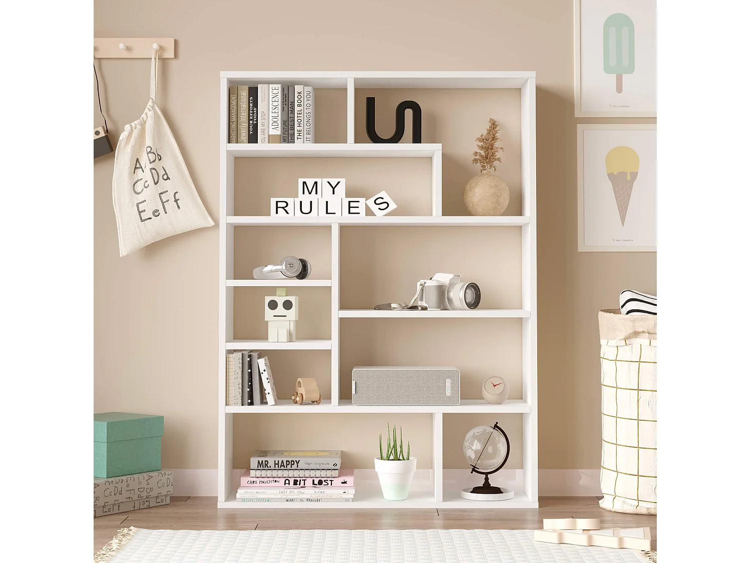 Libreria Rebecca Mobili Iroko 123,5x90x22 Truciolato Bianco Moderno