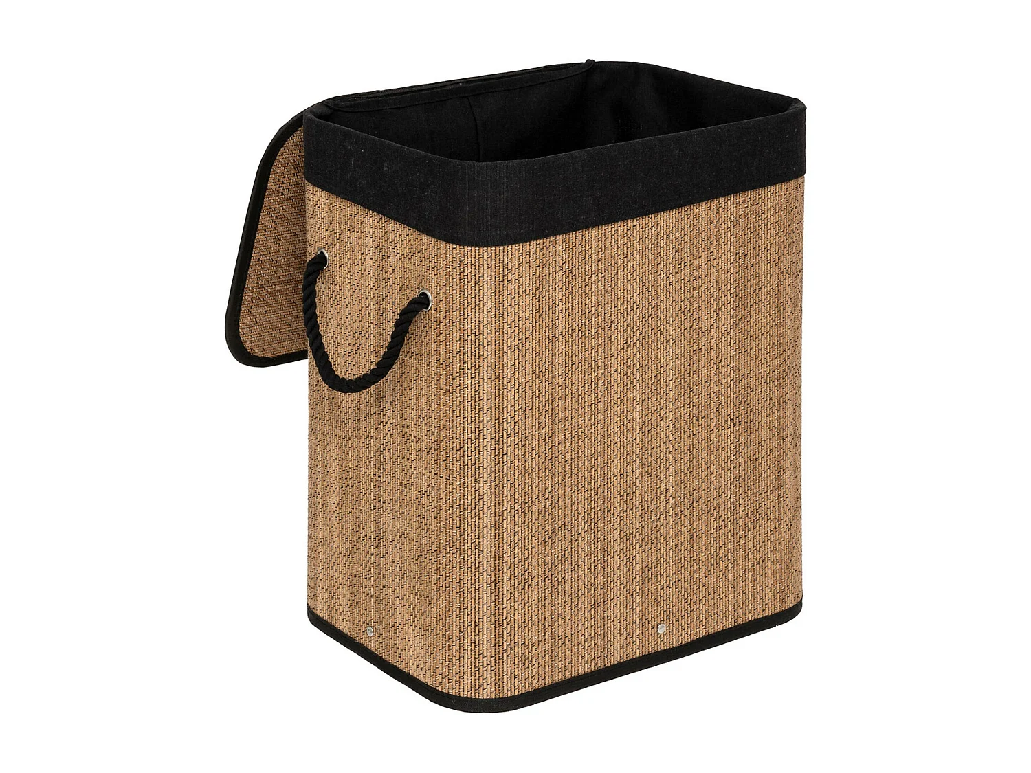 Cesto de ropa rectangular 60L en bambú y tela negra
