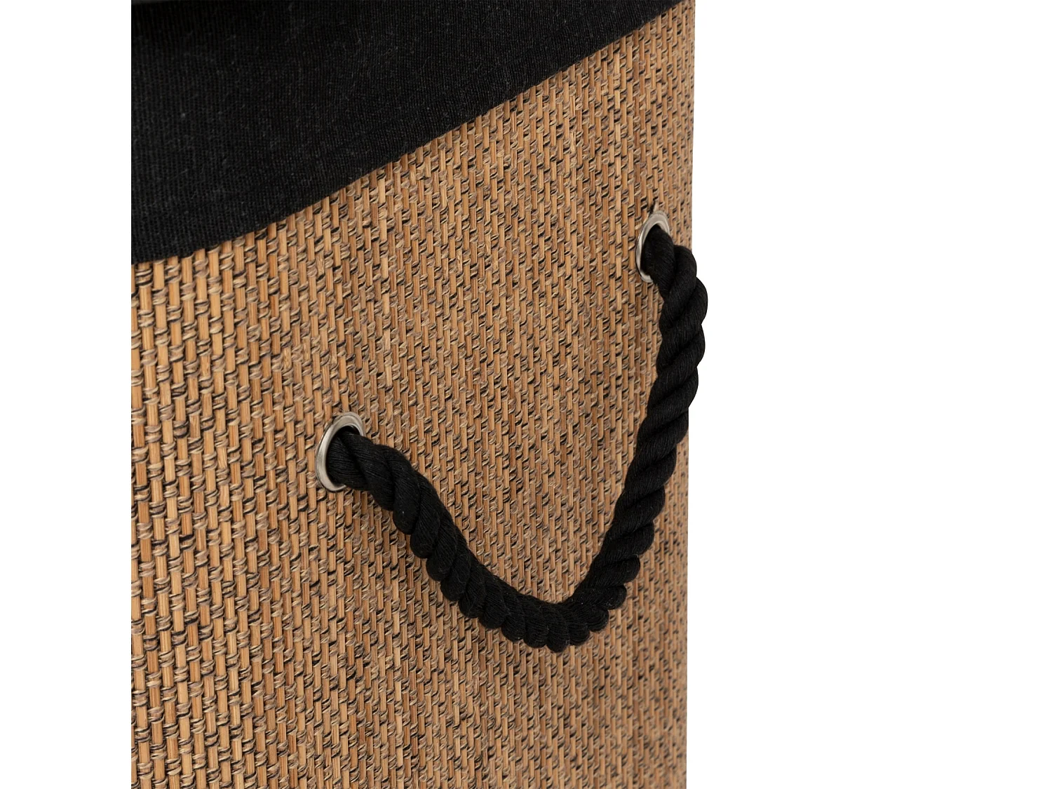 Rechteckiger Wäschekorb 60L aus Bambus und schwarzem Stoff 42 x 30 x 50 cm