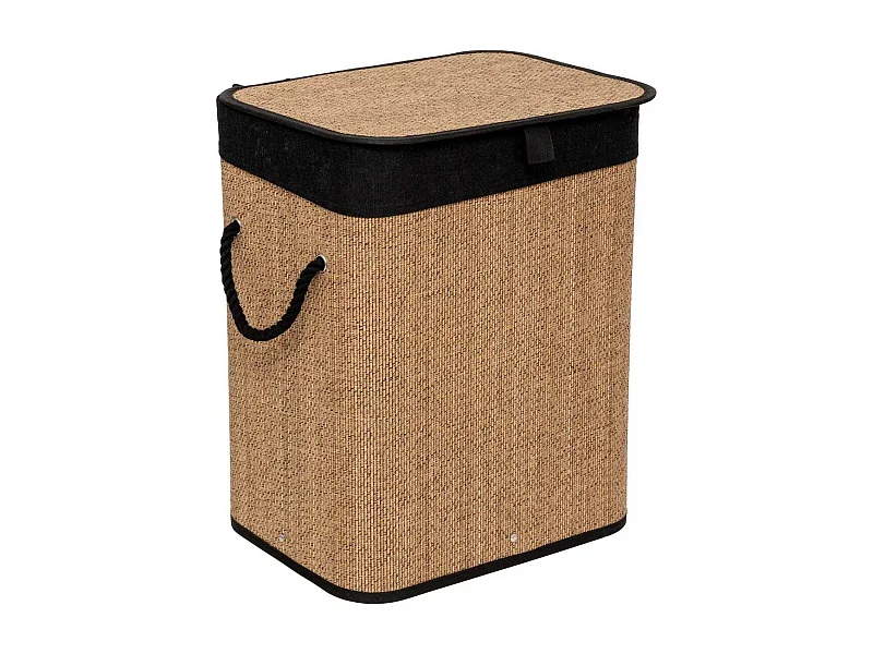 Rechteckiger Wäschekorb 60L aus Bambus und schwarzem Stoff 42 x 30 x 50 cm