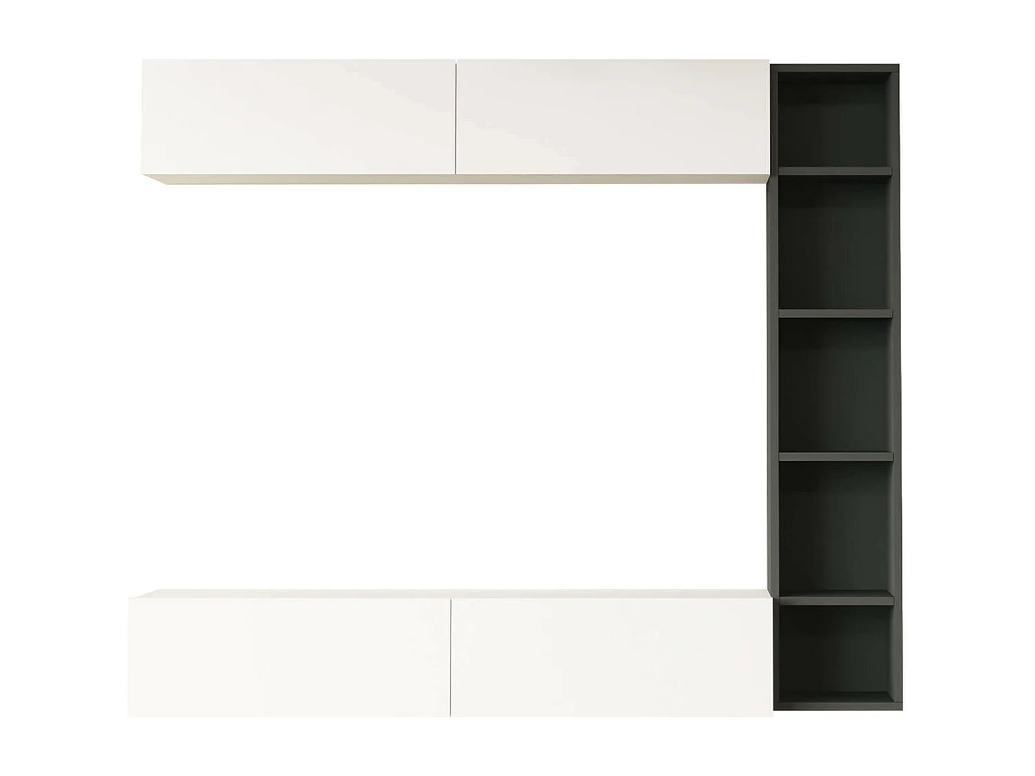 Parete Attrezzata Rebecca Mobili Tamael 143,5x169x26 Truciolato Bianco Grigio Scuro Moderno SET 3 pz