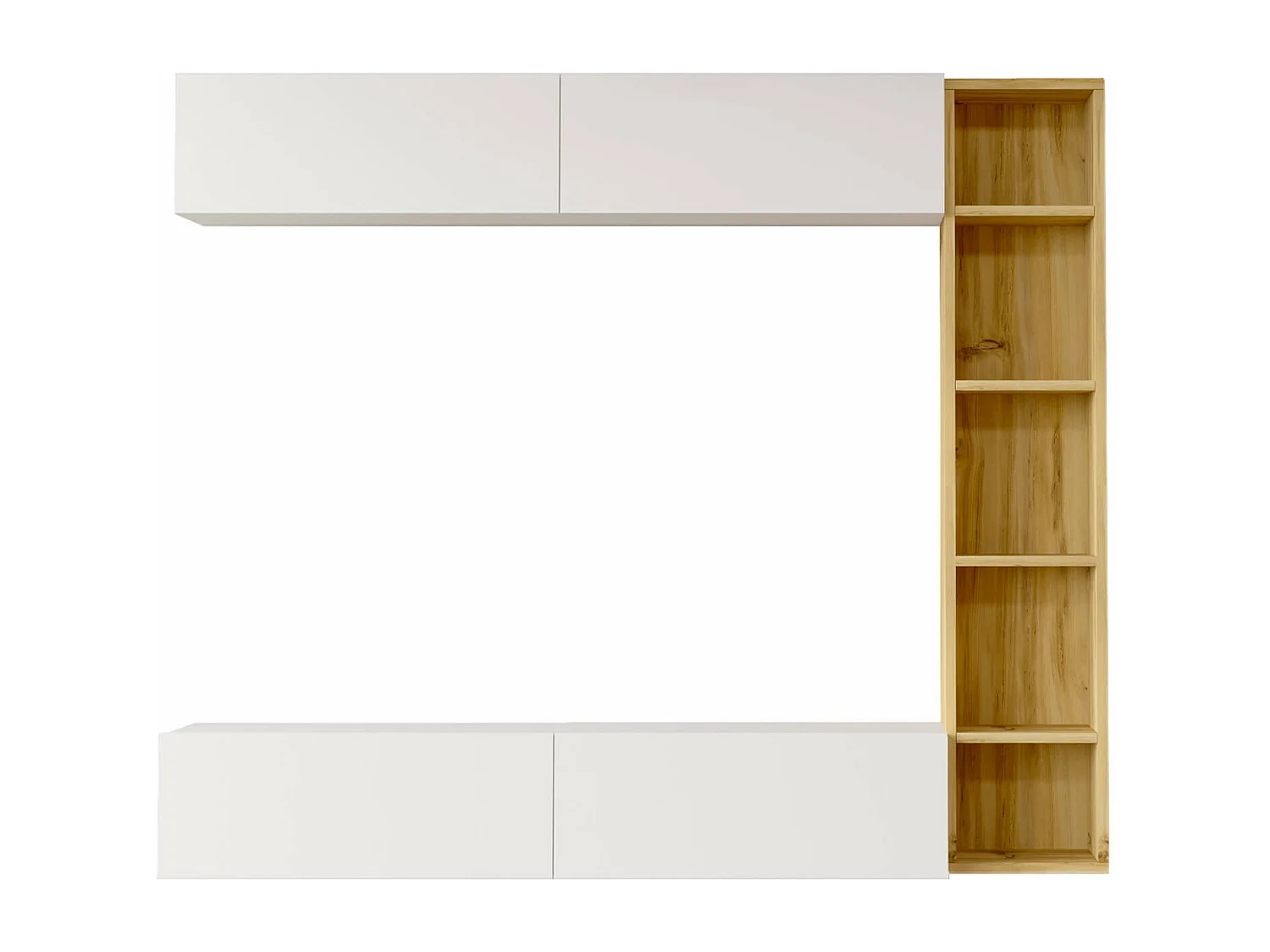 Parete Attrezzata Rebecca Mobili Hilba 143,5x169x26 Truciolato Bianco Rovere Chiaro Moderno SET 3 pz