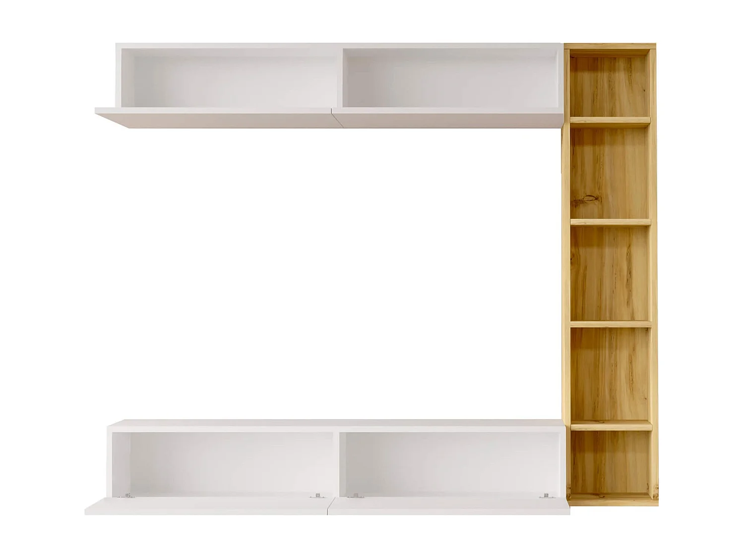 Parete Attrezzata Rebecca Mobili Hilba 143,5x169x26 Truciolato Bianco Rovere Chiaro Moderno SET 3 pz