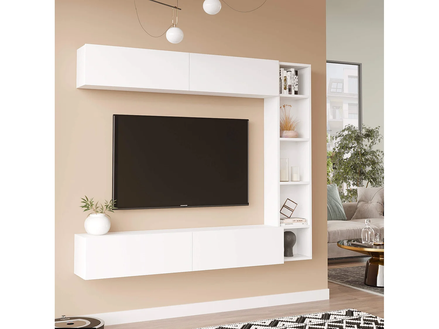 Parete Attrezzata Rebecca Mobili Kadab 143,5x169x26 Truciolato Bianco Moderno SET 3 pz