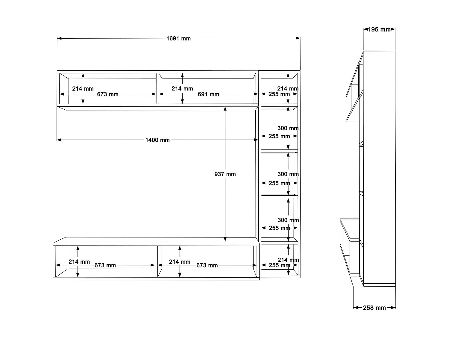 Parete Attrezzata Rebecca Mobili Kadab 143,5x169x26 Truciolato Bianco Moderno SET 3 pz