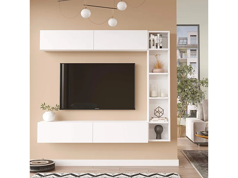 Parete Attrezzata Rebecca Mobili Kadab 143,5x169x26 Truciolato Bianco Moderno SET 3 pz