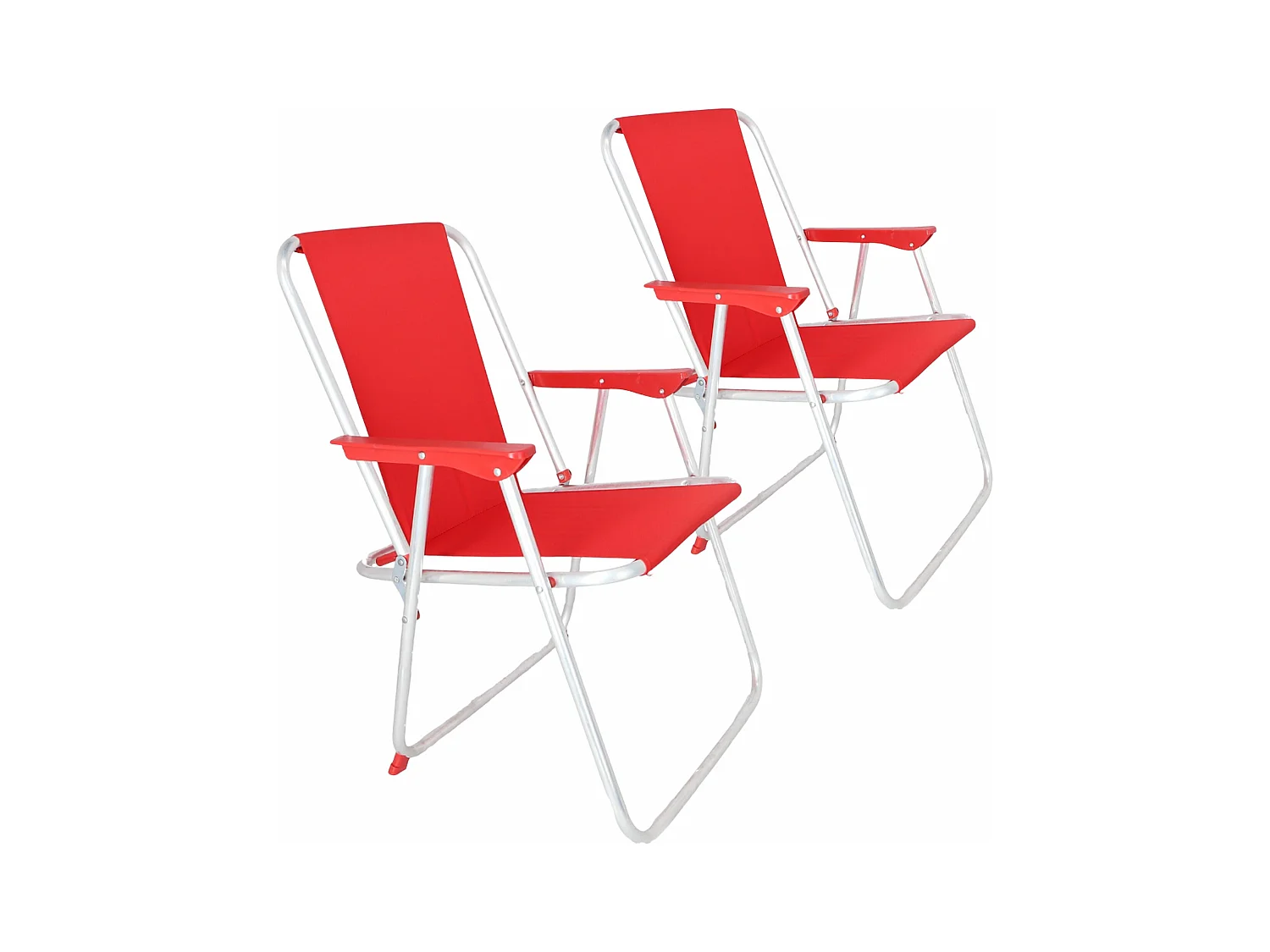 Well Home - Lot de 2 chaises de plage pliantes en métal rouge 44x44x74cm
