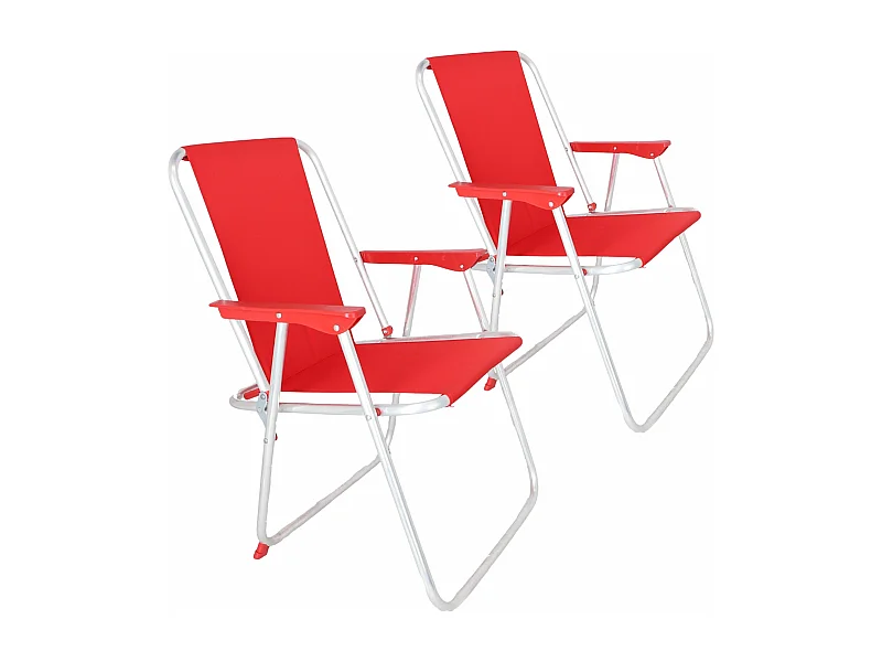 Well Home - Lot de 2 chaises de plage pliantes en métal rouge 44x44x74cm