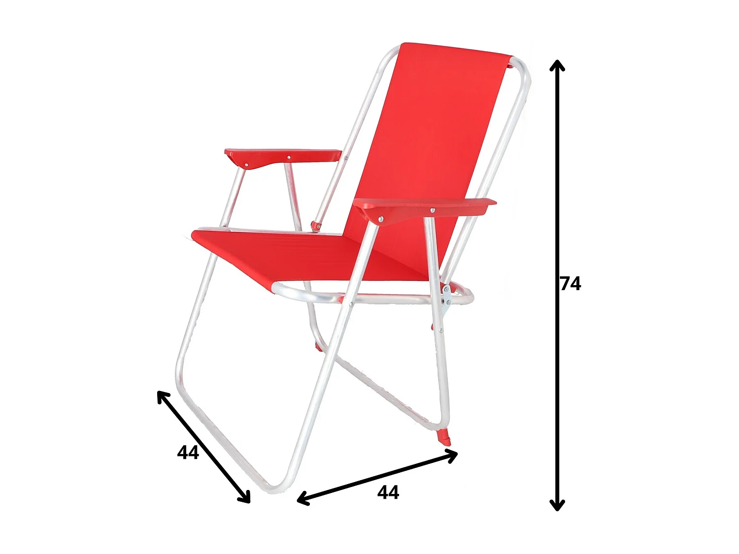 Well Home - Lot de 4 chaises de plage pliantes en métal rouge 44x44x74cm