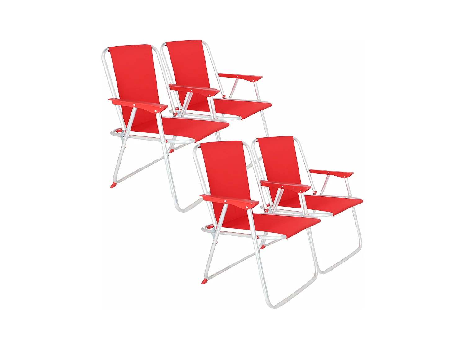 Well Home - Lot de 4 chaises de plage pliantes en métal rouge 44x44x74cm