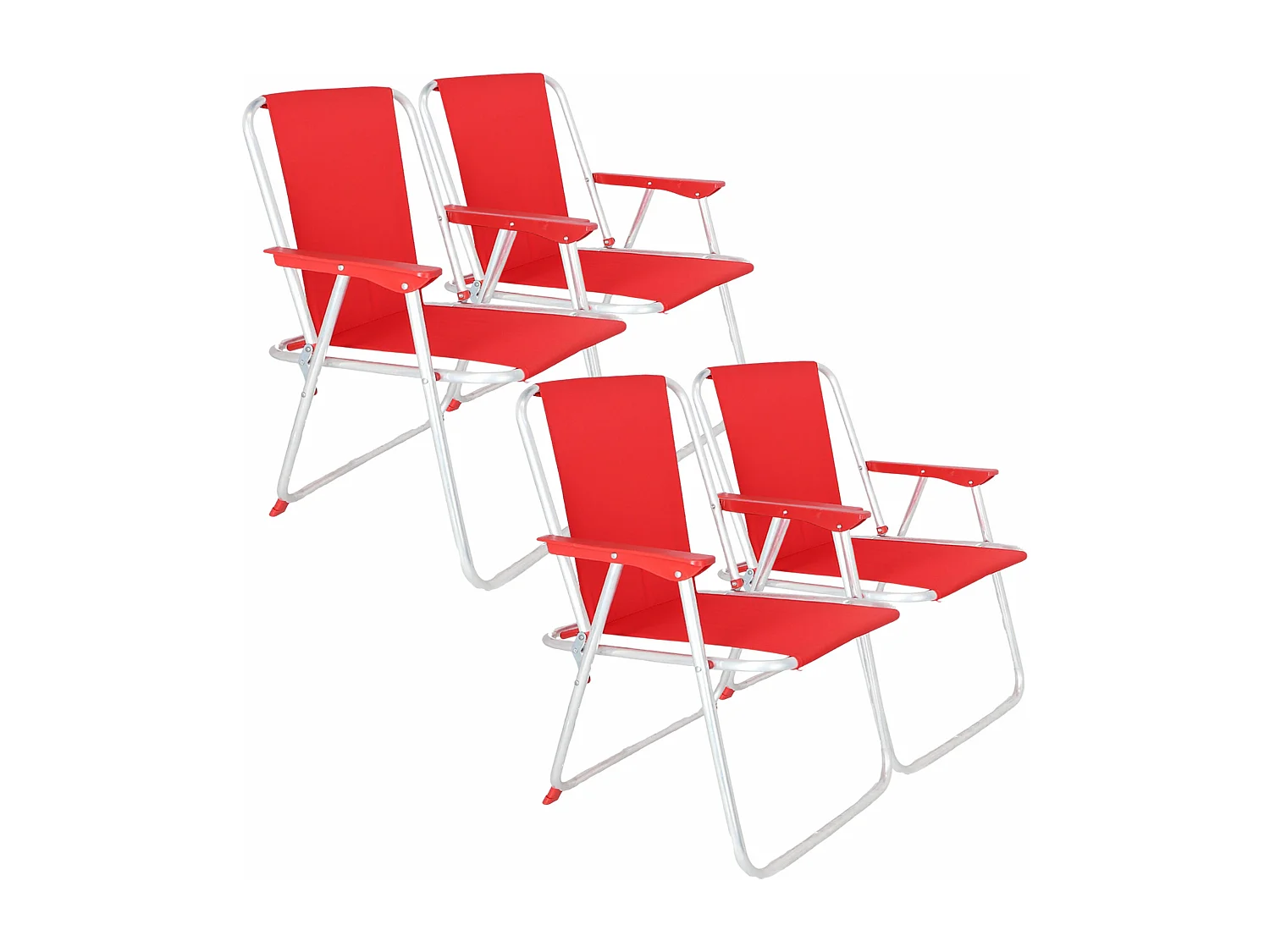 Well Home - Lot de 4 chaises de plage pliantes en métal rouge 44x44x74cm