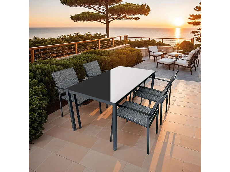 Set da Pranzo da Esterno Rebecca Mobili Snobar 74x150x80 Acciaio Poliestere Grigio Scuro Nero Moderno SET 5 pz