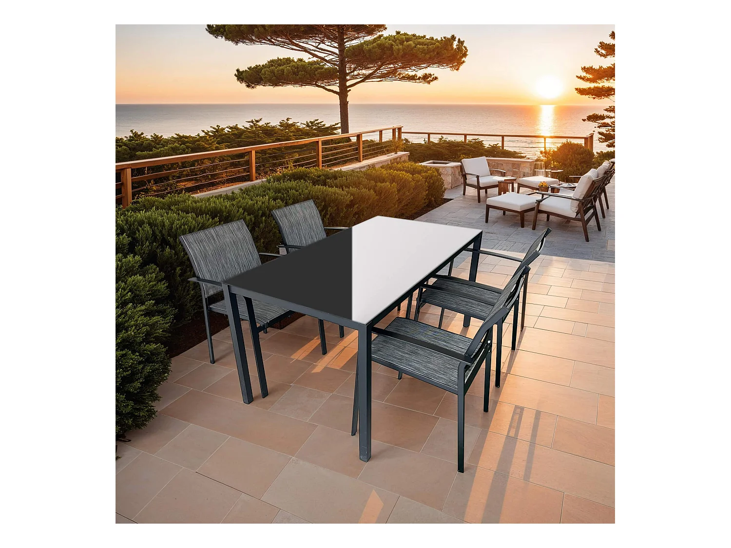 Set da Pranzo da Esterno Rebecca Mobili Snobar 74x150x80 Acciaio Poliestere Grigio Scuro Nero Moderno SET 5 pz