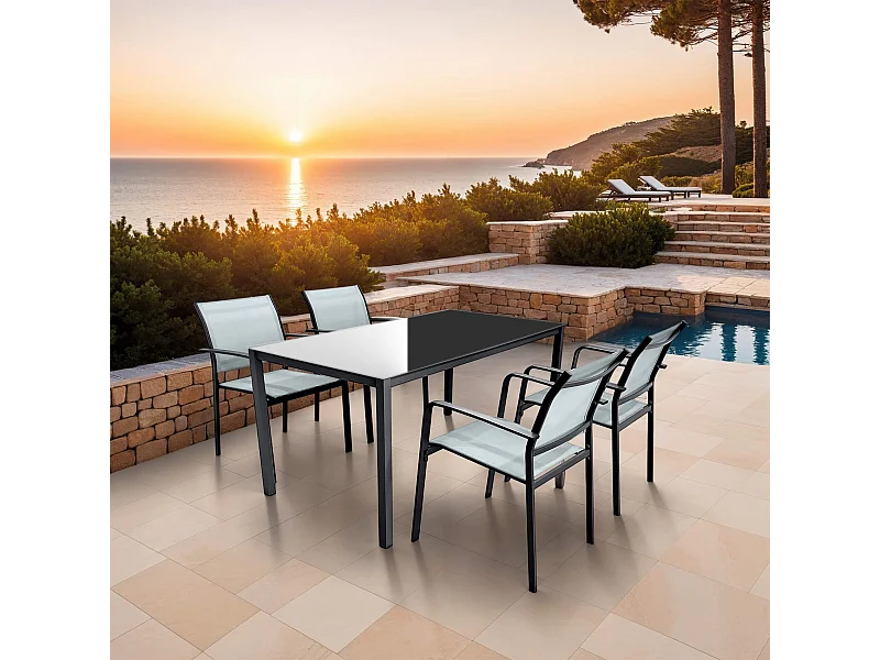Set da Pranzo da Esterno Rebecca Mobili Akpala 74x150x80 Acciaio Poliestere Grigio Chiaro Antracite Moderno SET 5 pz
