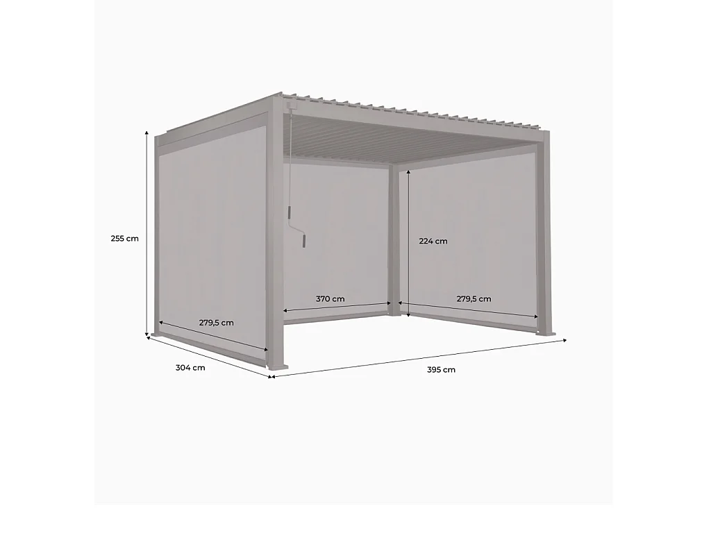 Pergola bioclimatica 3x4m in alluminio + 2 tende da 3m + 1 tenda da 4m