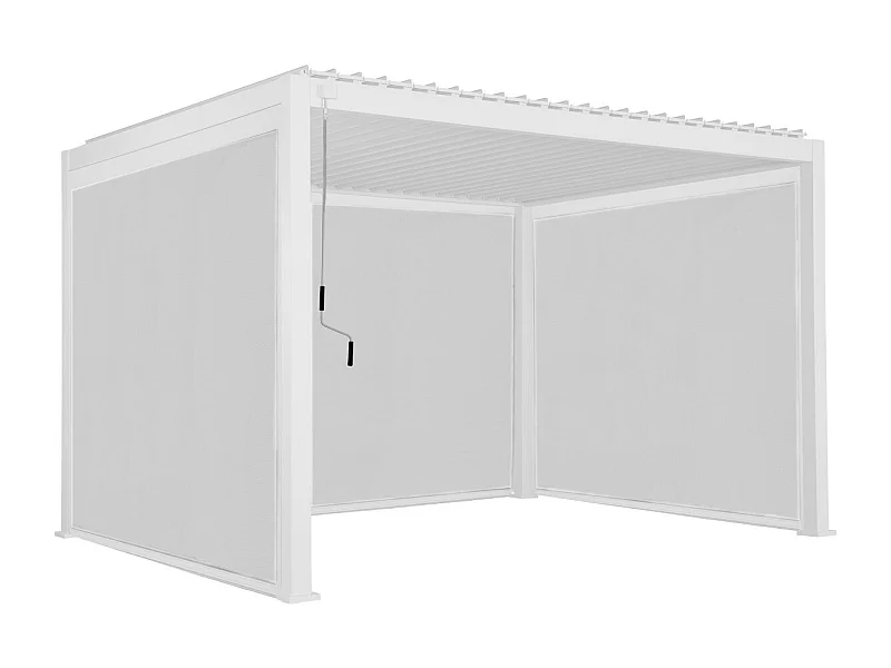 Pergola bioclimatique en aluminium. lames orientables 3x4m + 2 stores 3m + 1 store 4m TRIOMPHE blanc