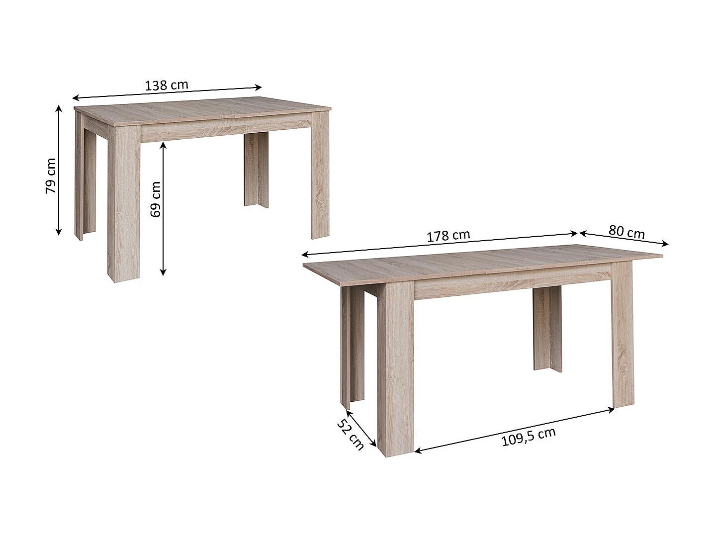 Mesa Extensible de Comedor o Cocina Miramy 178cm, Blanco y Cambria