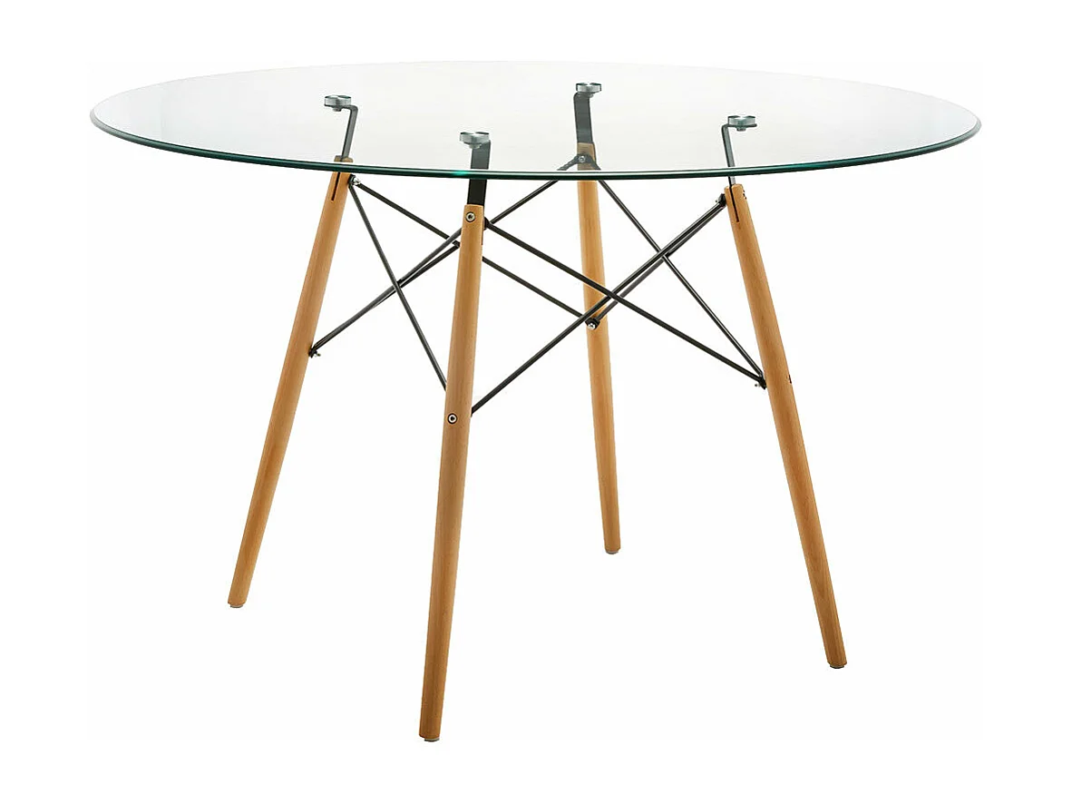 Mesa Redonda em Vidro Temperado Tower de 120 cm. Sala de Jantar ou Cozinha Carvalho