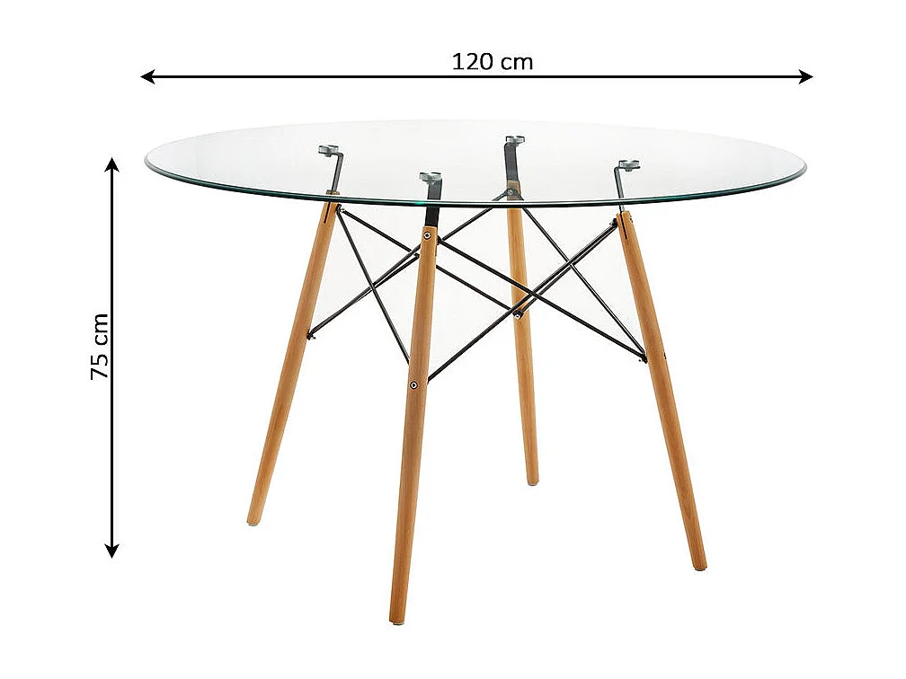 Mesa Redonda em Vidro Temperado Tower de 120 cm. Sala de Jantar ou Cozinha Carvalho