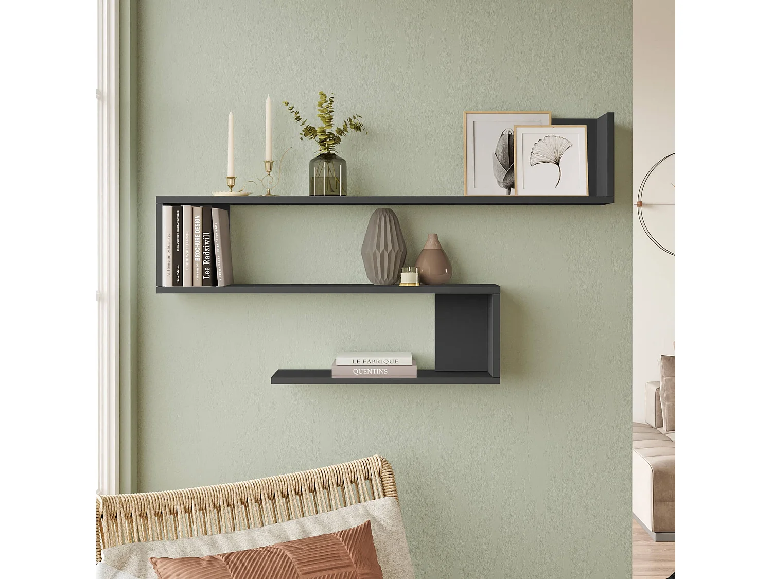 Prateleira Rebecca Mobili Doye 71,5x120x14,5 Aglomerado Cinza Escuro Moderno