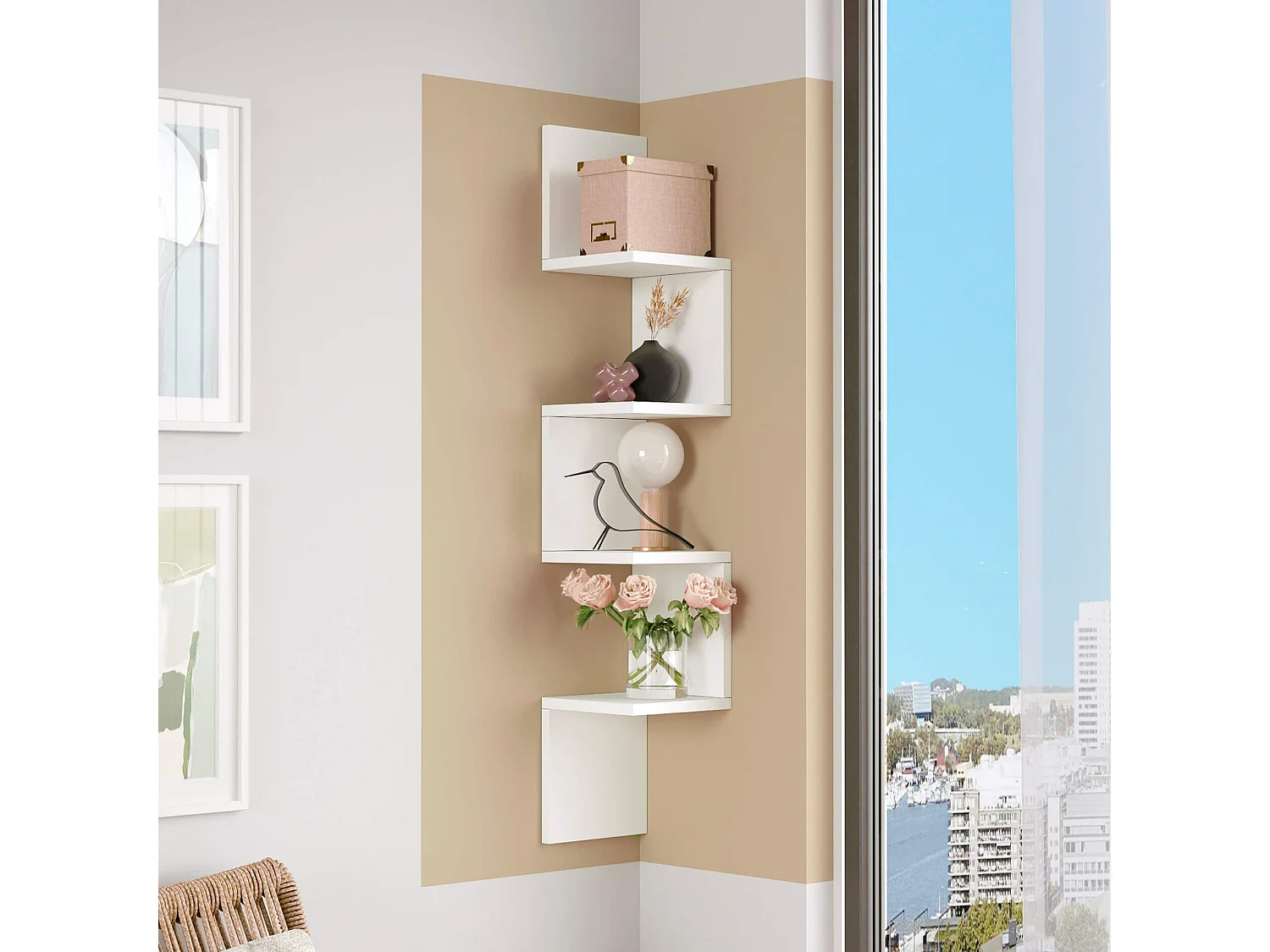 Estante de pared Rebecca Mobili Balang 117x22x22 Tablero de partículas Blanco Moderno