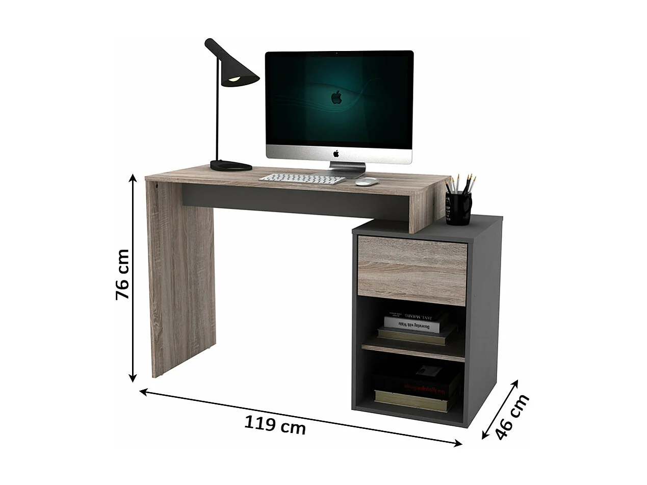 Mesa de Escritório DN com Gaveta, Branco 119x76cm