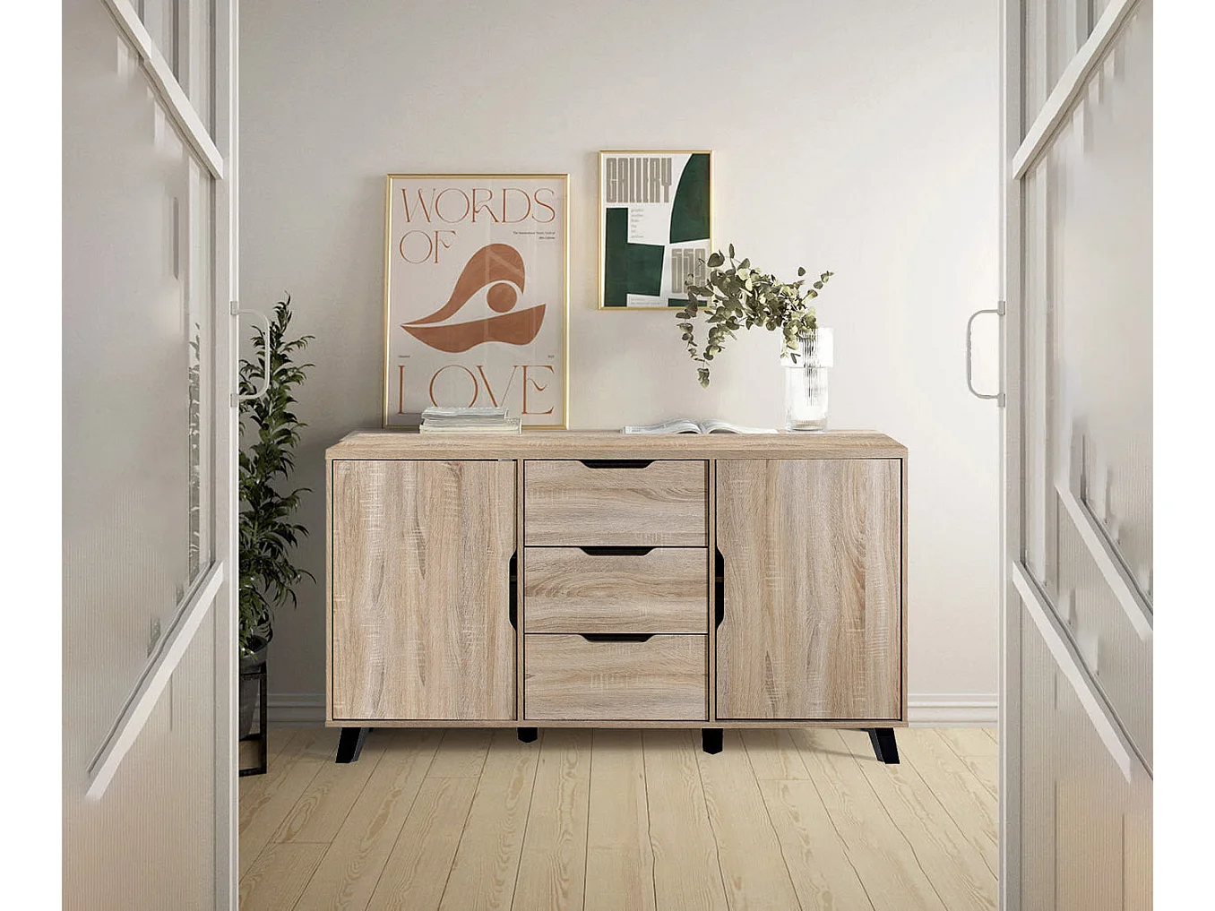 Aparador 2 Puertas y 3 Cajones DN. Muebles Salon o Comedor, Blanco 160x80 cm