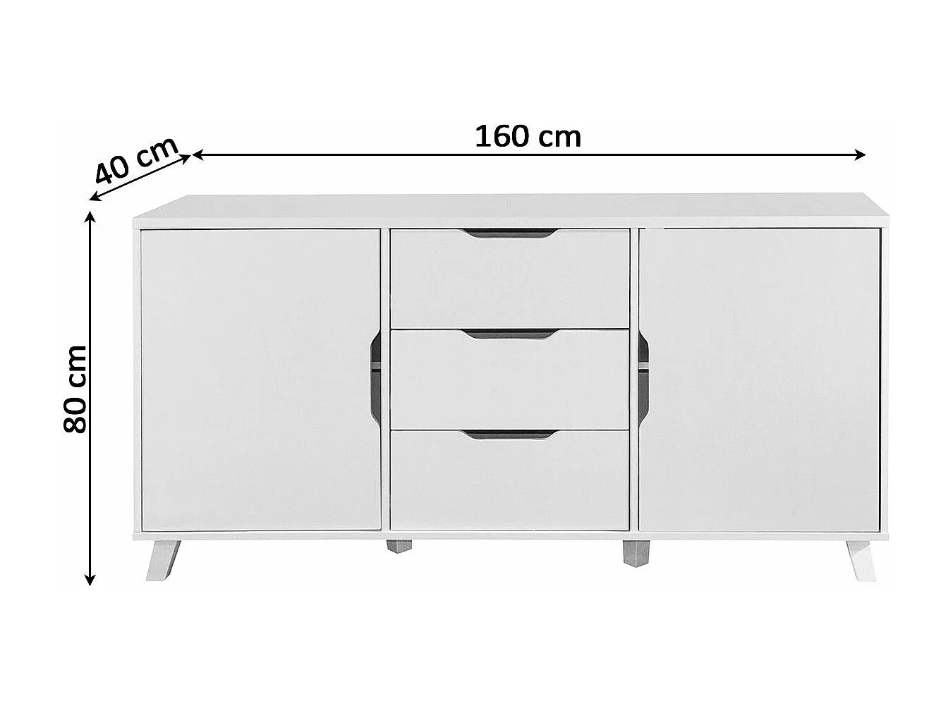 Aparador 2 Puertas y 3 Cajones DN. Muebles Salon o Comedor, Blanco 160x80 cm