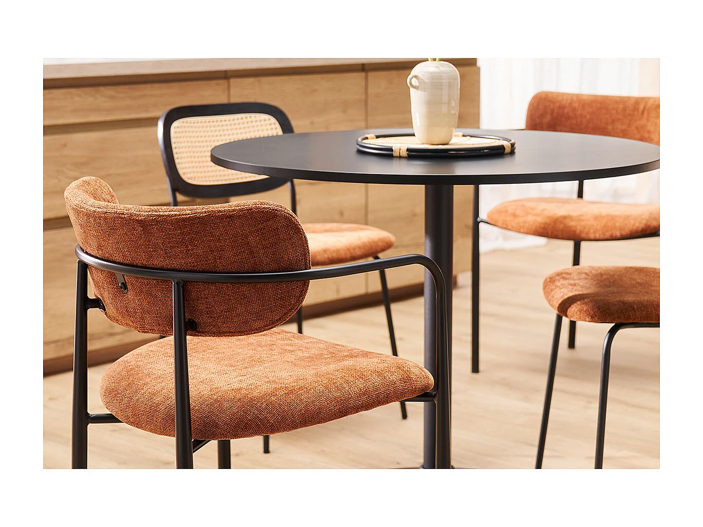 Chaises en tissu effet velours texturé terre brûlée et métal noir (lot de 2) SWIFT