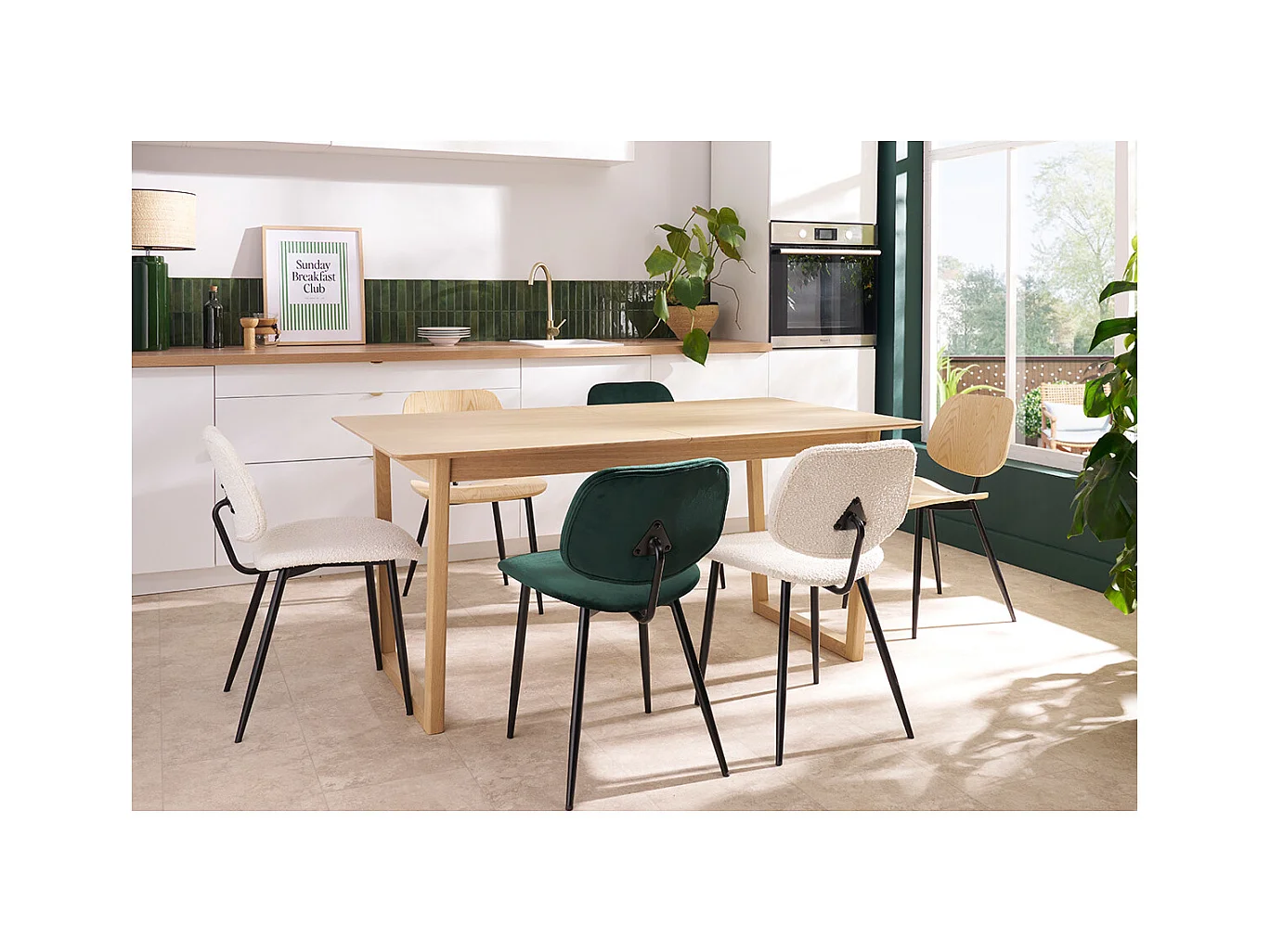 Chaises en tissu velours vert et métal noir (lot de 2) TOBIAS