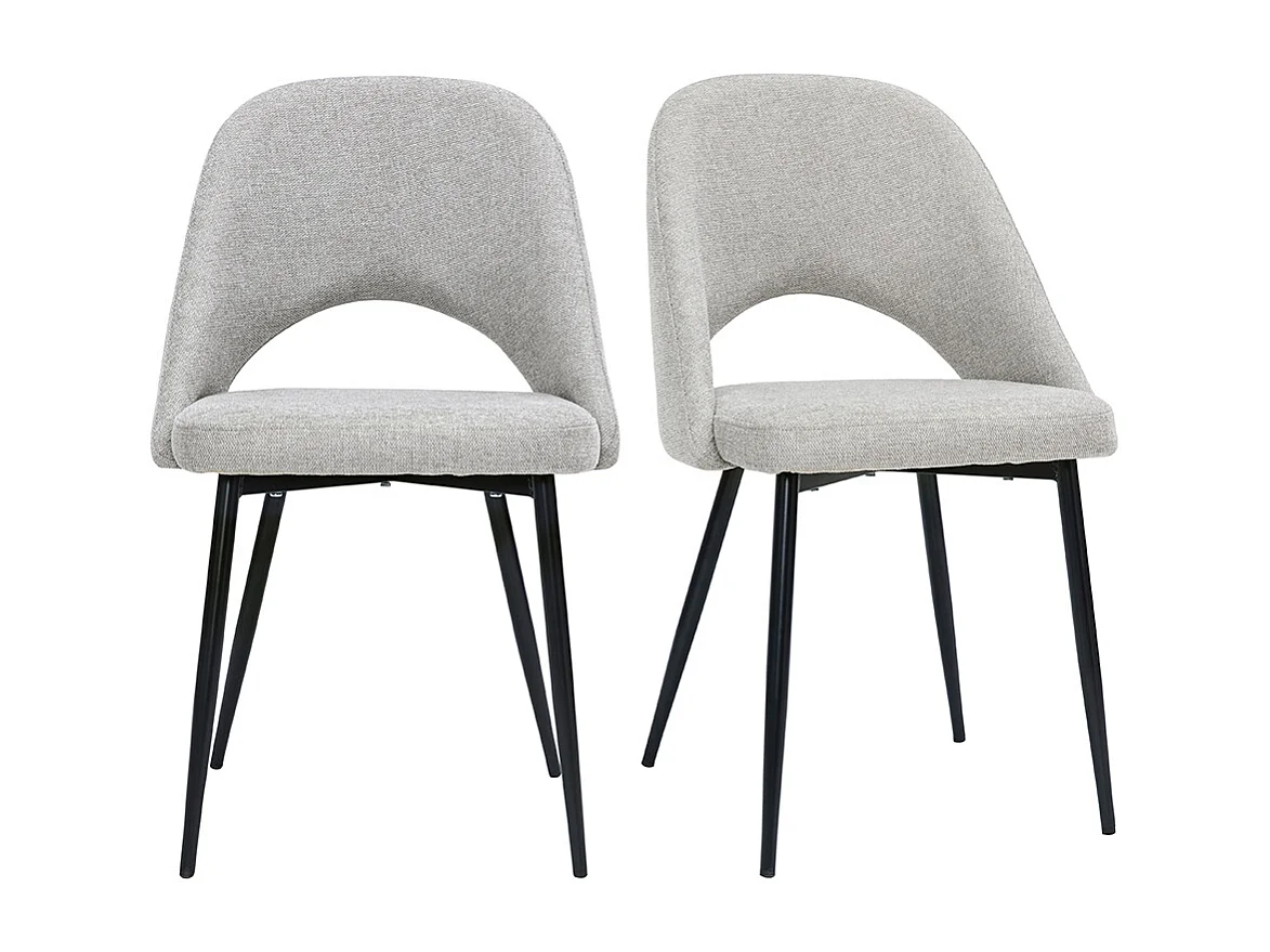Vintage-Stühle aus Stoff mit strukturiertem Samteffekt in Grau und schwarze Metallfüße (2er-Set) COSETTE