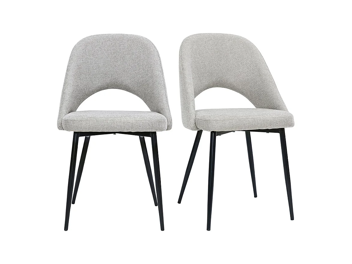 Chaises vintage en tissu effet velours texturé gris et métal noir (lot de 2) COSETTE