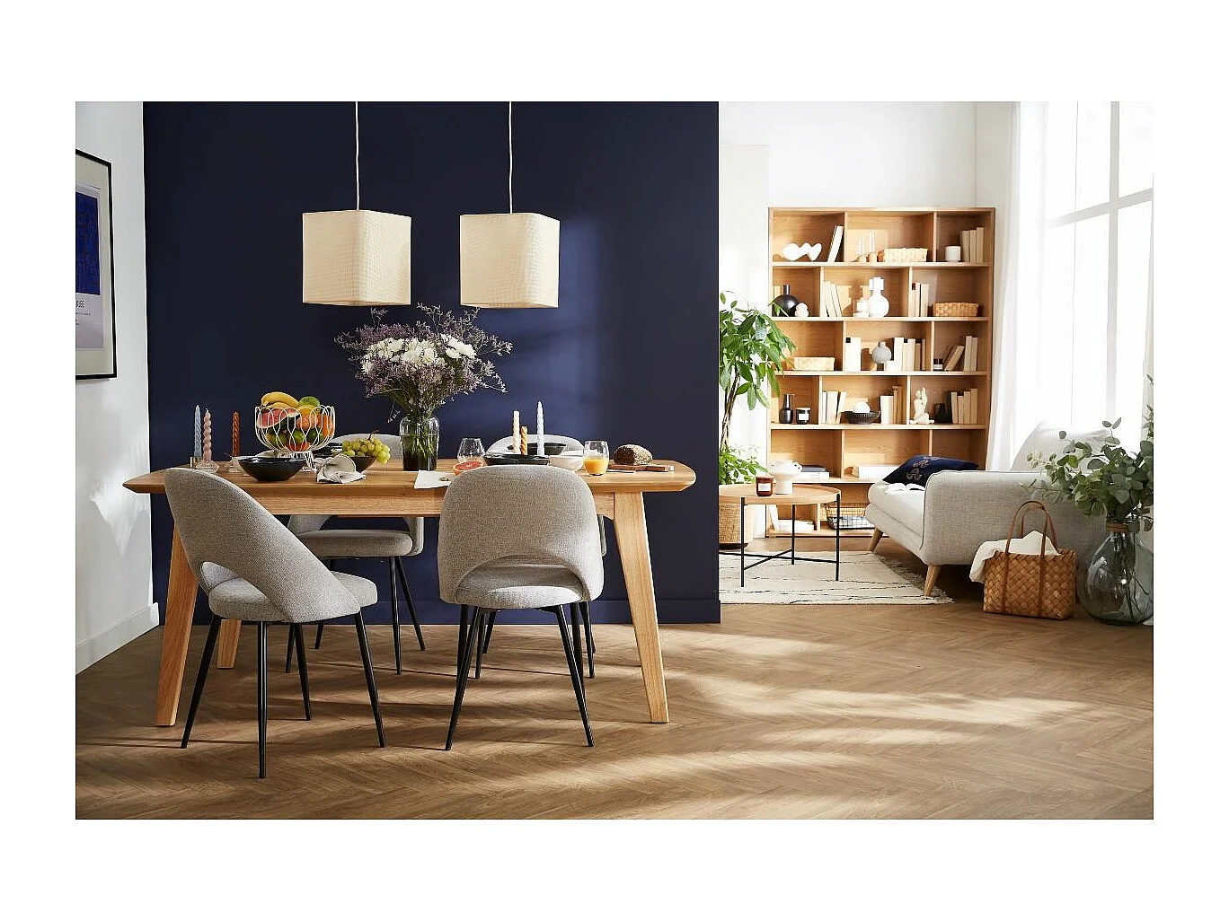 Chaises vintage en tissu effet velours texturé gris et métal noir (lot de 2) COSETTE