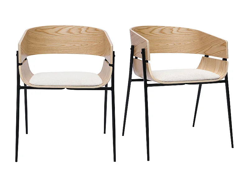 Chaises design bois clair et tissu chenille beige (lot de 2) WESS