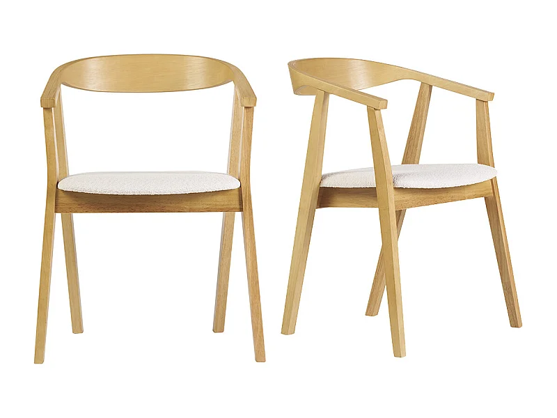 Sedie scandinave in legno chiaro e tessuto effetto lana bouclé bianco (lotto di 2) BAHIA