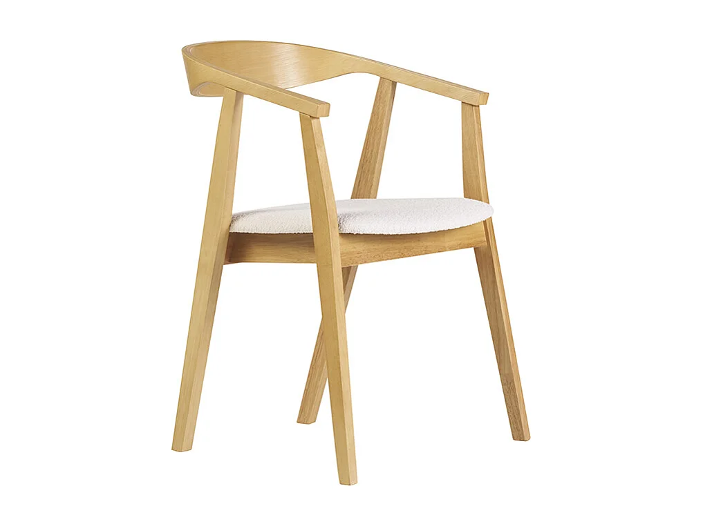 Skandinavische Stühle aus hellem Holz und weißem Schlingenwollstoff (Set von 2) BAHIA